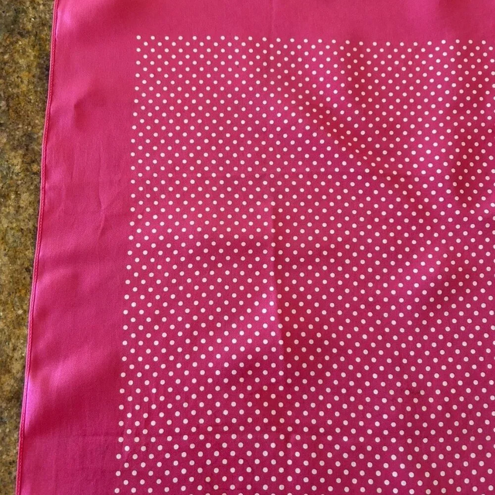 Kreier Pink with White Polka Dots Silk Scarf Made in Switzerland 26" x 26" - Picture 2 of 13